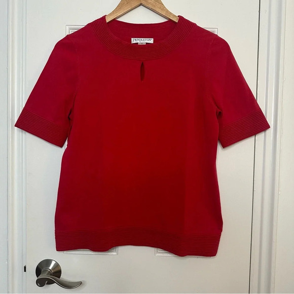 Pendleton Tops - PENDLETON Petite Vintage Silk Blend Short Sleeve Keyhole Red Knit Top Old Money